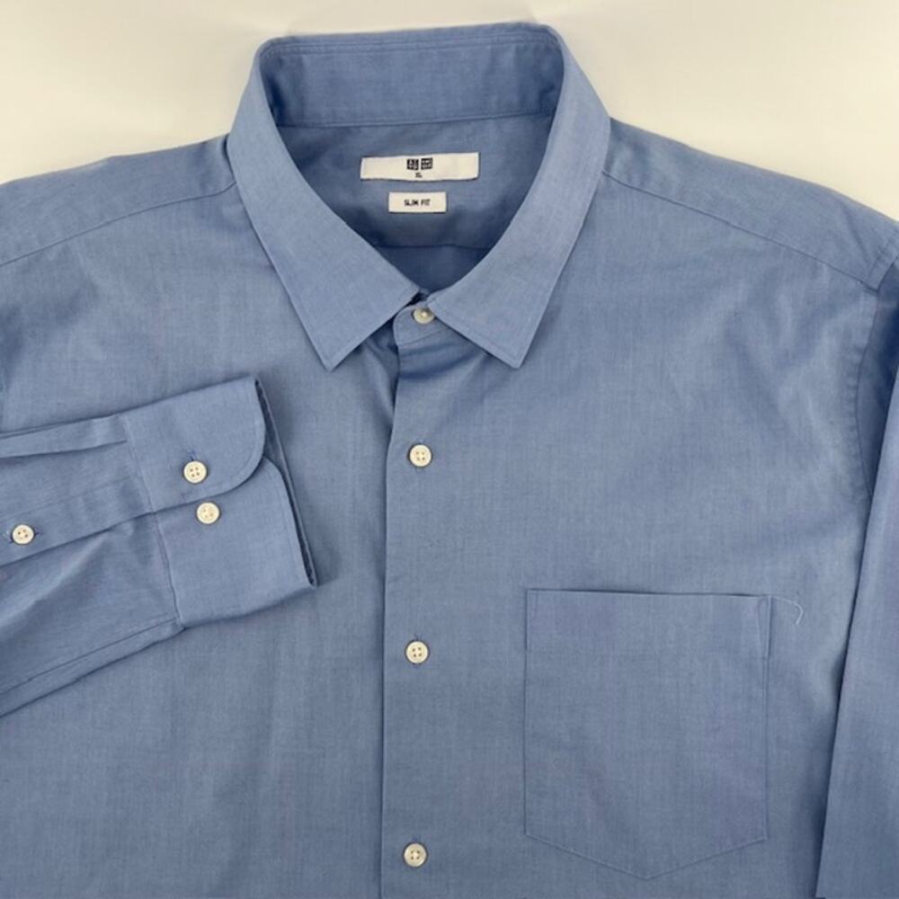 Uniqlo Slim Fit Button Up Shirt Mens XL Stretch Blue Classic Office StaplePreppy